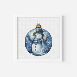 Christmas Ball with Snowman Cross Stitch Pattern, Snowman Ornament Digital File Hand Embroidery Handmade Holiday Decor