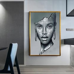african woman canvas wall art, ethnic home decor, office decor, ready to hang, srreal women canvas art