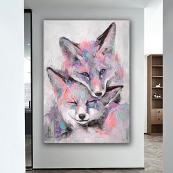 fox canvas, colorful animal painting, fox wall art, fox wall art, fox poster