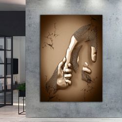 hand, fist canvas painting, chain fist canvas print, 3d effect bronze glitter textured canvas painting