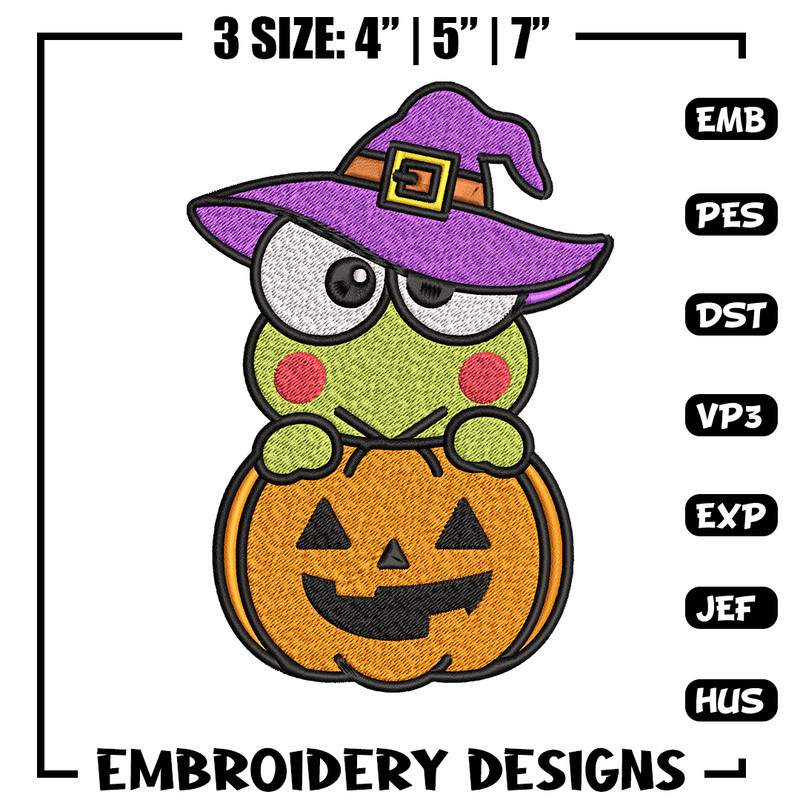 Keropi pumpkin Embroidery design, Halloween Hello kitty Embroidery, cartoon design, Embroidery File, Digital download..jpg
