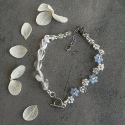 Handmade Pearl Quartz bracelet , Half bracelet with round lock , Dainty beaded jewelry, Cute jewelry, Stone bracelet