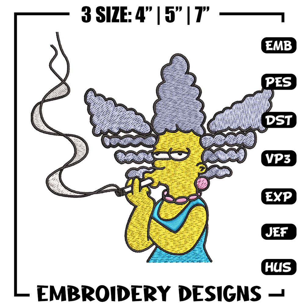 Marge Simpson Smoking Embroidery design, Marge Simpson Embroidery, cartoon design, Embroidery File, Digital download..jpg