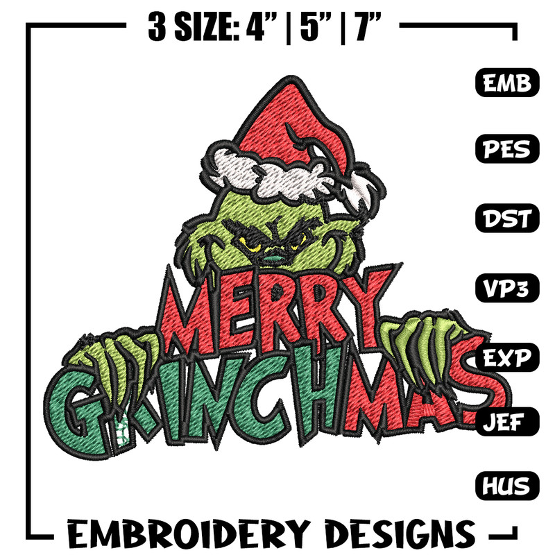 Merry christmas Grinch Embroidery design, Grinch christmas Embroidery, Grinch design, Embroidery File, Instant download..jpg