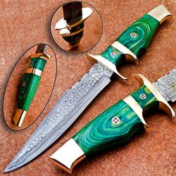 custom handmade damascus blade camping hunting knife bowie knife
