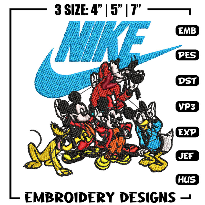 Mickey and friends Nike Embroidery design, Disney Embroidery, Nike design, Embroidery file, logo shirt, Instant download.jpg