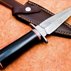 authentic hand forged damascus 10.0" dagger hunting knife - bull horn