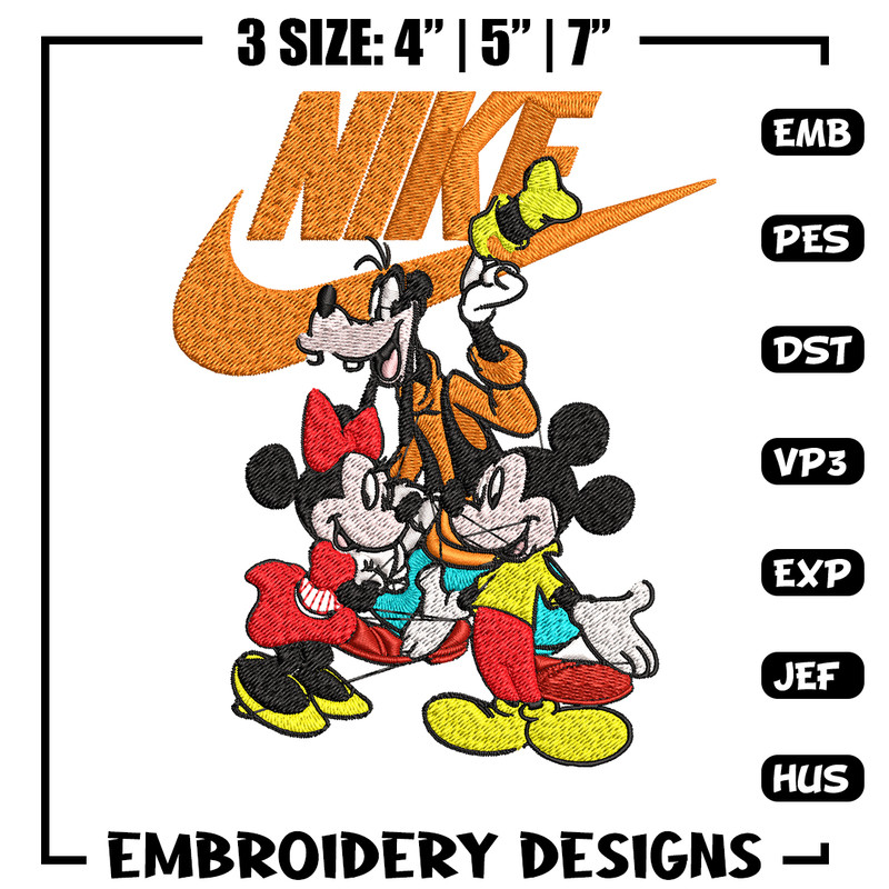 Mickey Mouse friends Nike Embroidery design, Disney Embroidery, Nike design, Embroidery file, Instant download..jpg