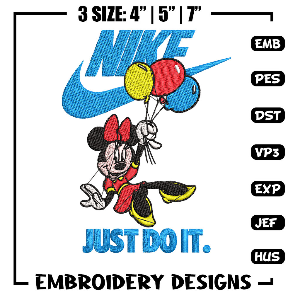 Minnie Mouse holding balloon Nike Embroidery design, Disney Embroidery, Nike design, Embroidery file, Instant download..jpg