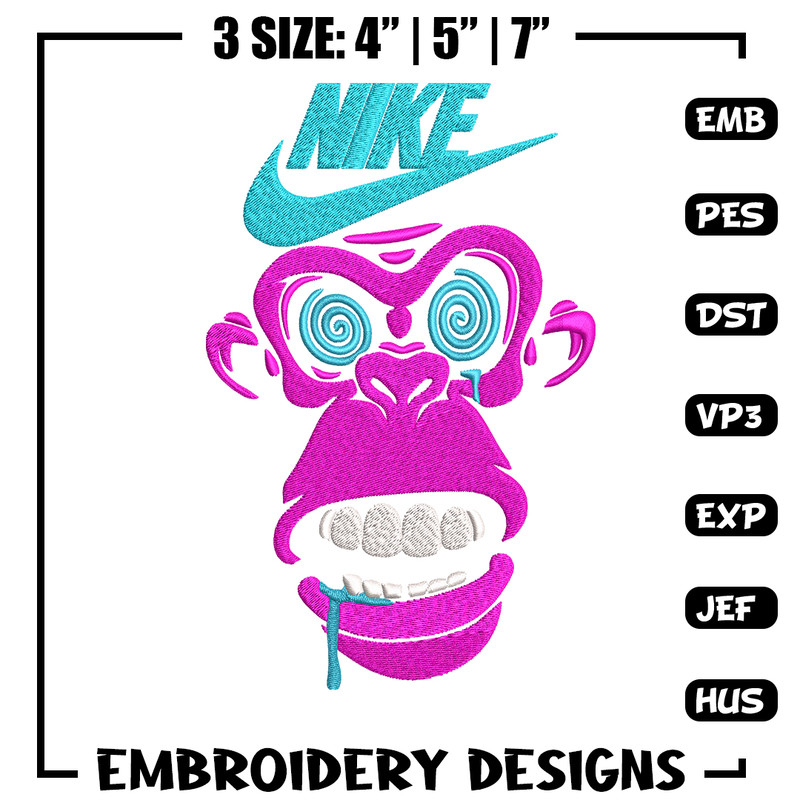 Monkey Nike Embroidery design, Monkey Embroidery, Nike design, Embroidery file, logo shirt, Instant download..jpg