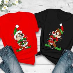 disney santa chip and dale christmas lights shirt, christmas couples double trouble shirt, rescue ranger shirt, disney c