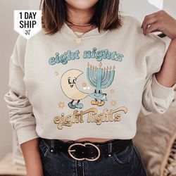 eight nights eight lights sweat hanukkah sweat chanukah sweater jewish sweatshirt challah days jewish sweater hanukkah c