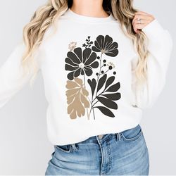 flowers sweatshirt, boho wildflowers, boho sweathirt, floral nature shirt, art nouveau art deco shirt, flowers lover gra
