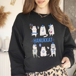 hanukkat cat sweatshirt,menorah shirt,hanukkah shirt,chanukah shirt,festival of lights,jewish celebration,hanukkah sayin