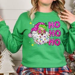 ho ho ho christmas sweatshirt,faux sequin christmas ,girly christmas , christmas crewneck ,gift for her,crewneck sweatsh