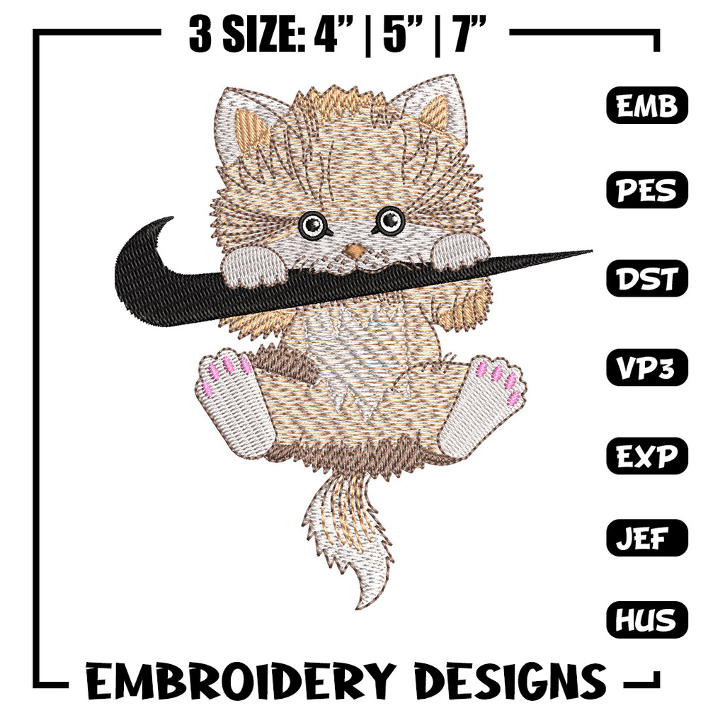 Nike cat cute embroidery design, Cat embroidery, Nike design, Embroidery shirt, Embroidery file, Digital download.jpg