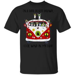 on dark highway a desert boston terrier cool wind hippie dog tshirt