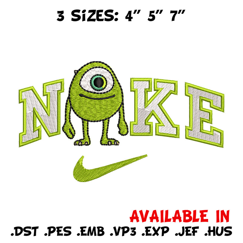 Nike x mike embroidery design, Disney monster embroidery, Nike design,Embroidery file,Embroidery shirt,Digital download.jpg