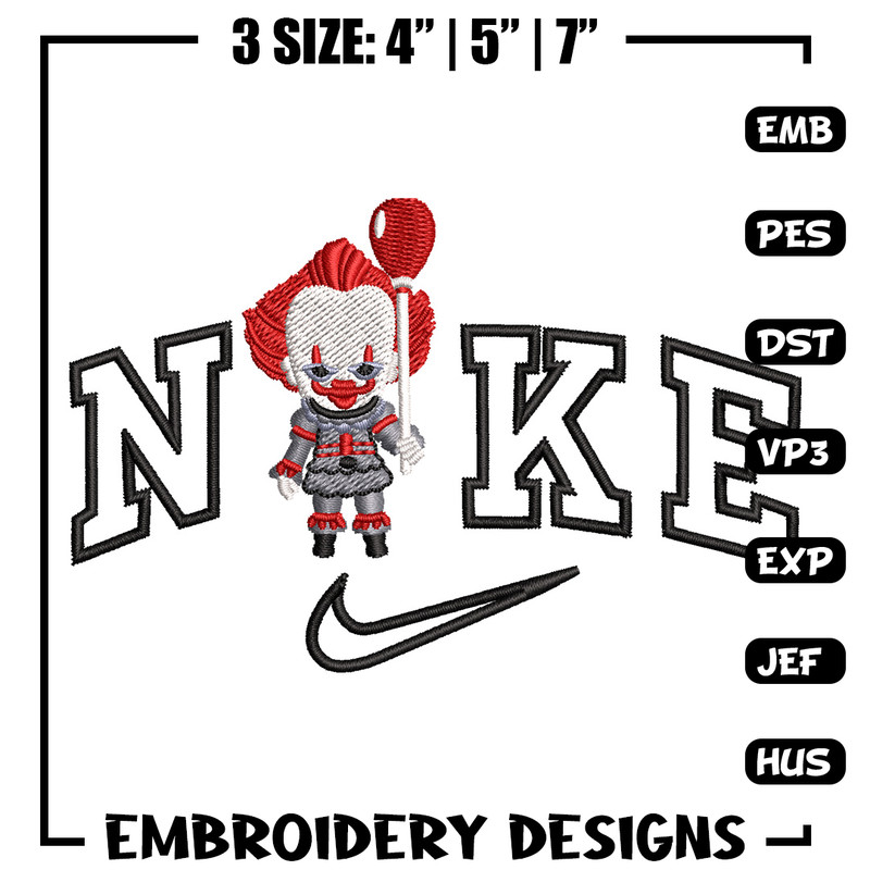 Nike pennywise embroidery design, Horror embroidery, Nike design, Embroidery shirt, Embroidery file, Digital download.jpg