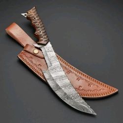 custom handmade damascus steel blade bowie knife - hunting knife - camping knife