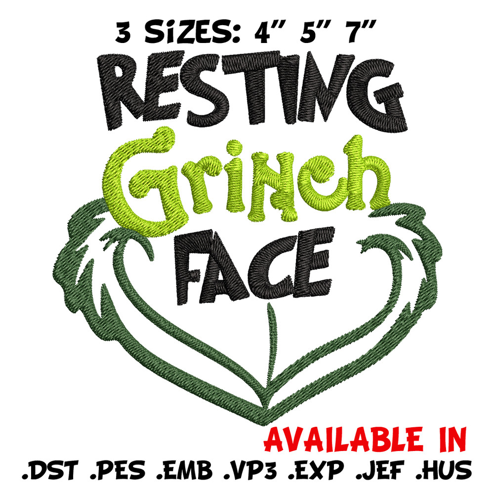Resting Grinch Face Embroidery design, Grinch christmas Embroidery, Grinch design, Embroidery File, Instant download.jpg
