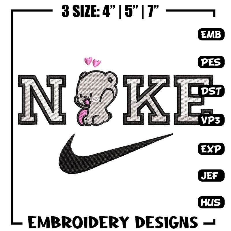 Nike x bear cute embroidery design, Bear embroidery, Nike design, Embroidery shirt, Embroidery file, Digital download.jpg