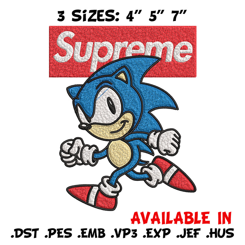 Supreme Sonic Embroidery design, Supreme Sonic Embroidery, cartoon design, Embroidery File, Instant download..jpg