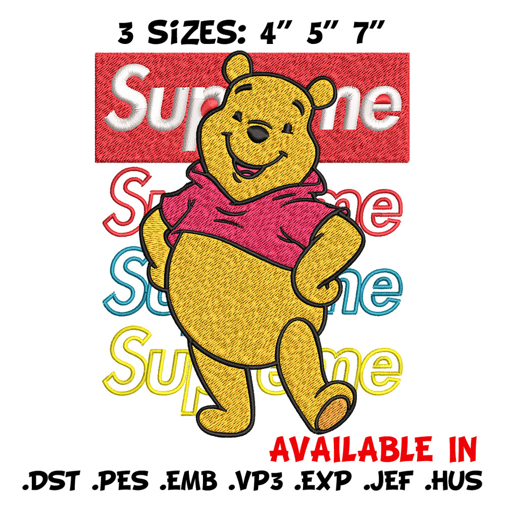 Supreme Winnie The Pooh Embroidery design, Winnie The Pooh Embroidery, cartoon design, Embroidery File, Instant download.jpg