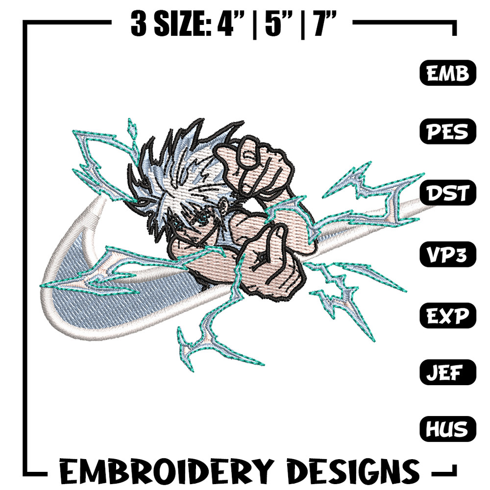 Nike x Killua embroidery design, Hunter x hunter embroidery, Nike design, anime design, anime shirt, Digital download.jpg