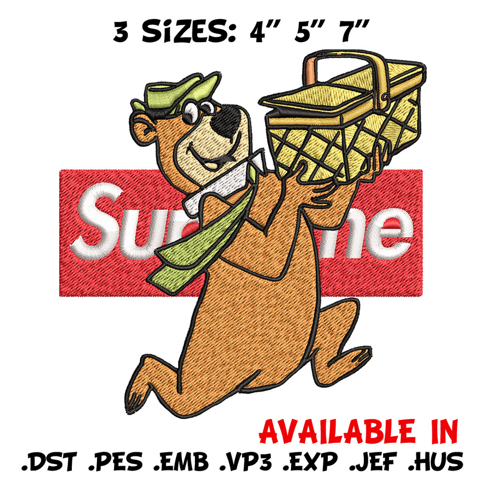 Yogi Bear Supreme Embroidery design, Yogi Bear Embroidery, cartoon design, logo shirt, Embroidery File, Instant download.jpg