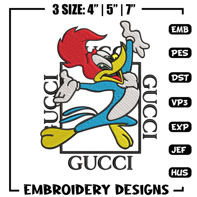 Pica pau gucci Embroidery design, Pica pau Embroidery, cartoon design, Gucci logo, Embroidery File, Instant download.jpg