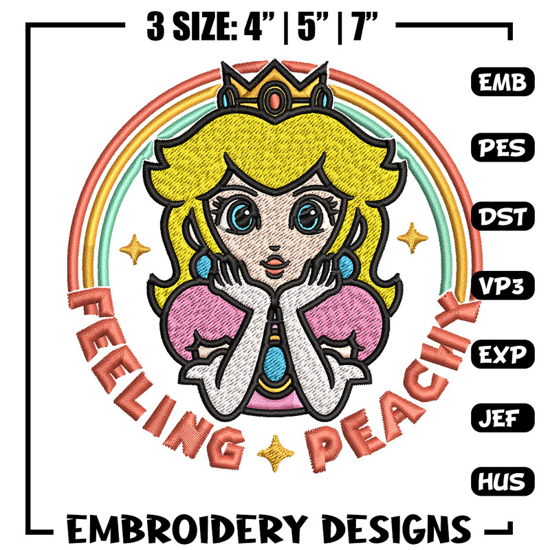 Princess Peach Feeling Peachy Embroidery design, Feeling Peachy Embroidery, Embroidery File, Digital download..jpg