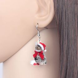 Cute Christmas Cat Earrings Dangle For Women Girls Charm Decoration Gifts