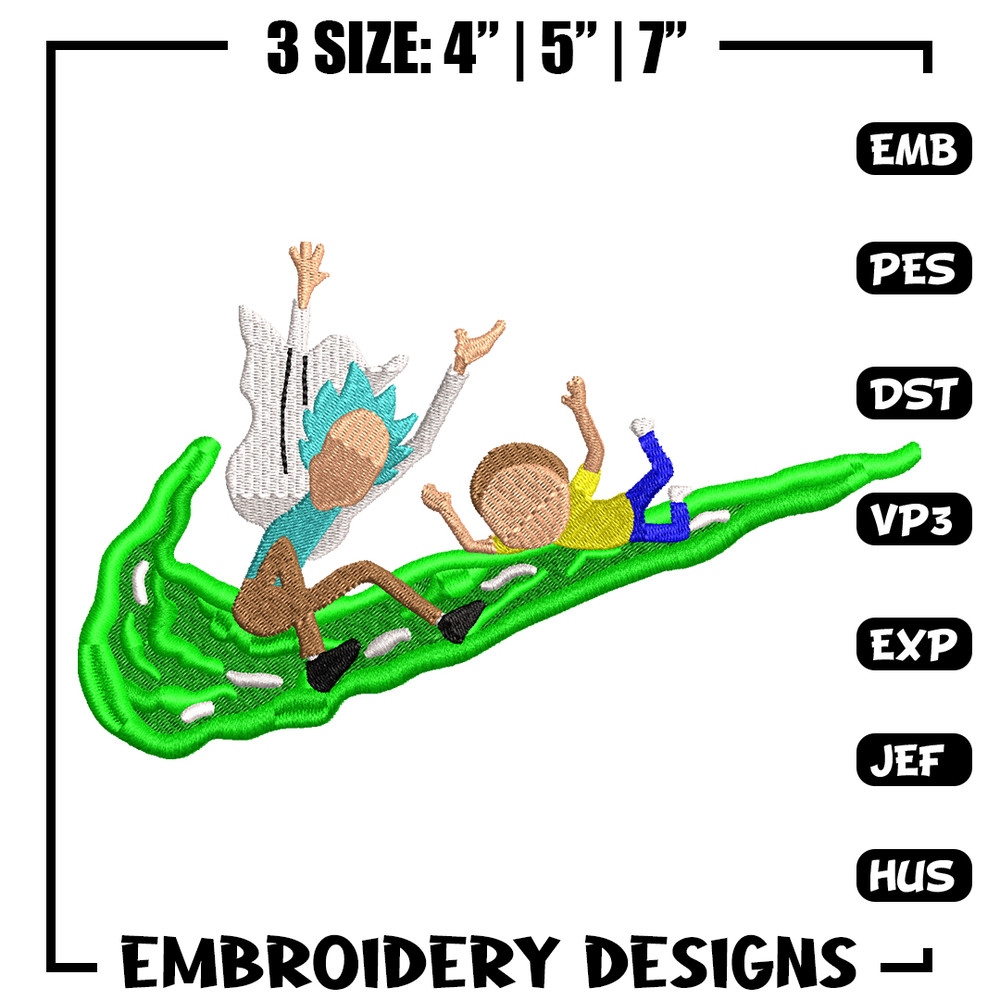 Rick and Morty Nike embroidery design, cartoon embroidery, Nike design, cartoon design, cartoon shirt, Digital download.jpg
