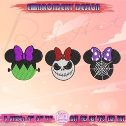 spooky minnie embroidery design, minnie mouse embroidery, mickey halloween embroidery, machine embroidery designs