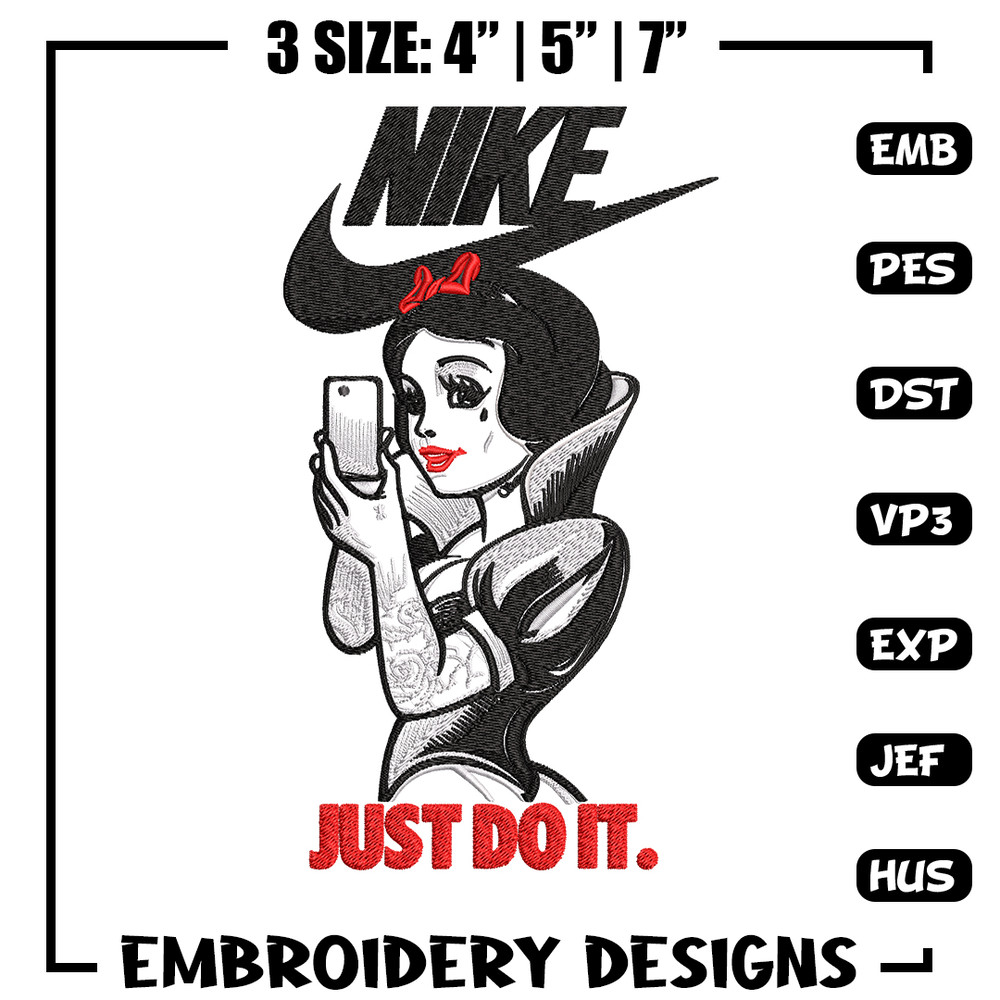 Snow white Nike Embroidery design, Snow white Embroidery, Nike design, Embroidery file, cartoon shirt, Instant download,.jpg