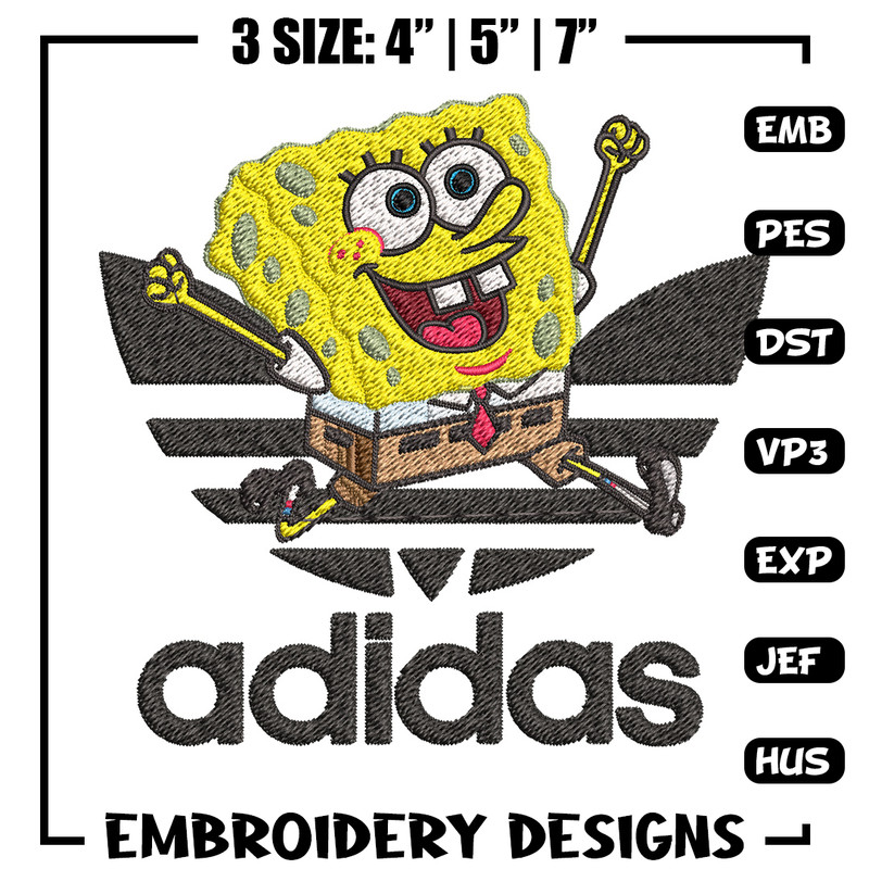 Spongebob adidas Embroidery Design, Adidas Embroidery, Embroidery File, Brand Embroidery, Logo shirt, Digital download.jpg