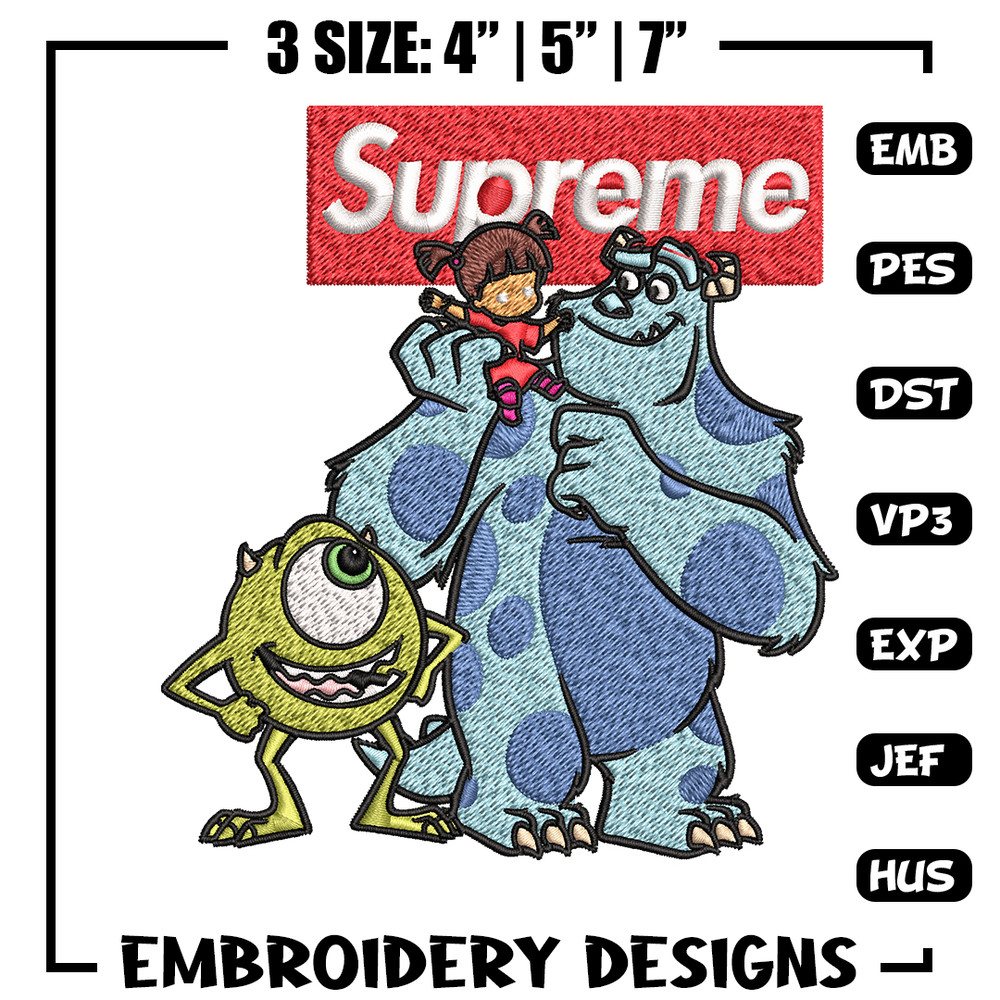 Sulley & Mike Monsters supreme Embroidery design, cartoon Embroidery, cartoon design, Embroidery File, Instant download..jpg