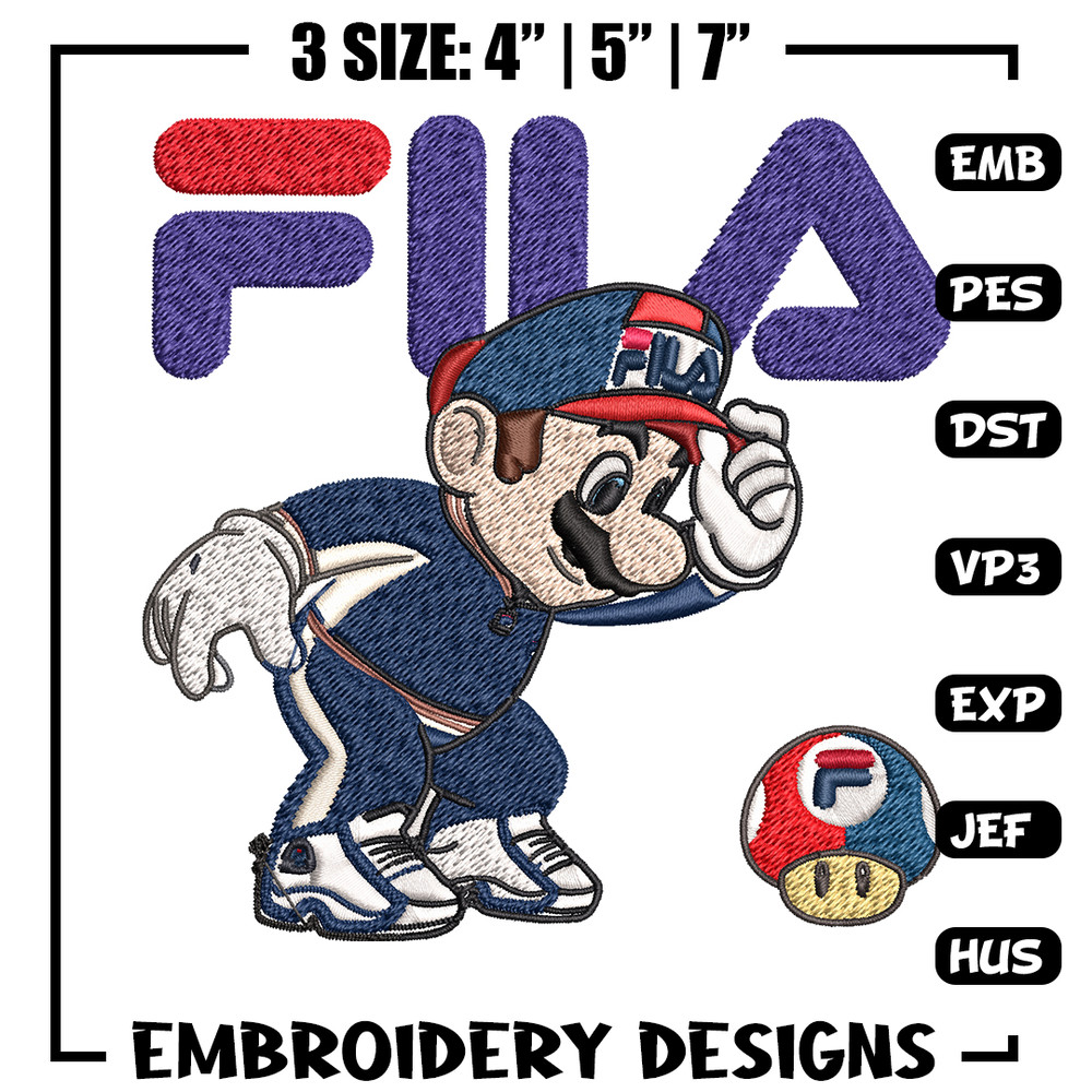 Super Mario Fila Embroidery design, Super Mario Embroidery, cartoon design, Embroidery File, Fila logo, Instant download.jpg