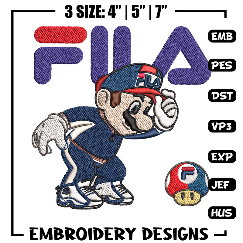 Super Mario Fila Embroidery design, Super Mario Embroidery, cartoon design, Embroidery File, Fila logo, Instant download.jpg