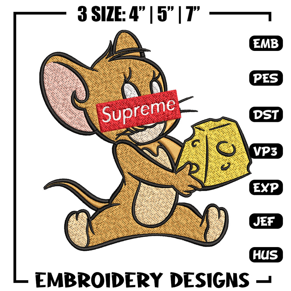 Supreme Cartoon Jerry Embroidery design, Disney cartoon Embroidery, cartoon design, Embroidery File, Digital download.jpg