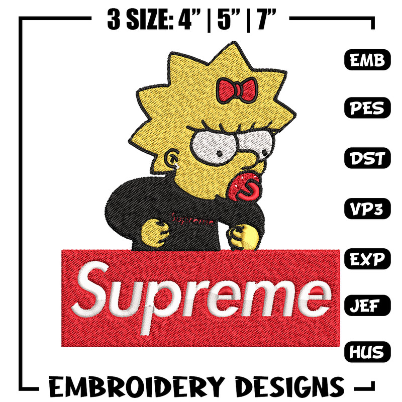 Supreme Lisa Simpson Embroidery design, Simpson Embroidery, cartoon design, Embroidery File, Digital download..jpg