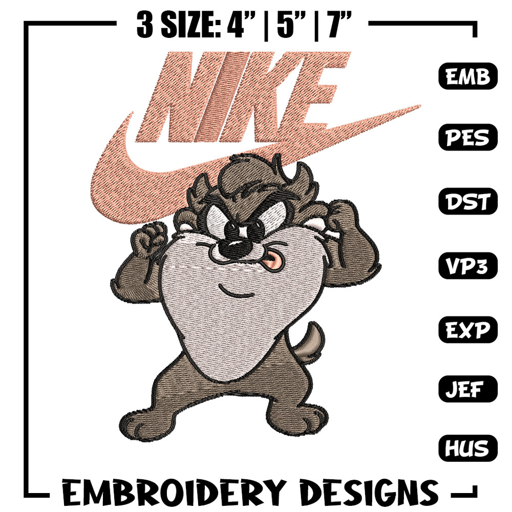 Tasmanian Devil Nike Embroidery design, cartoon Embroidery, Nike design, Embroidery file, Instant download..jpg