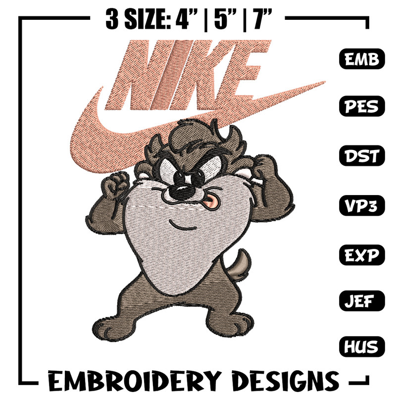 Tasmanian Devil Nike Embroidery design, cartoon Embroidery, Nike design, Embroidery file, Instant download..jpg