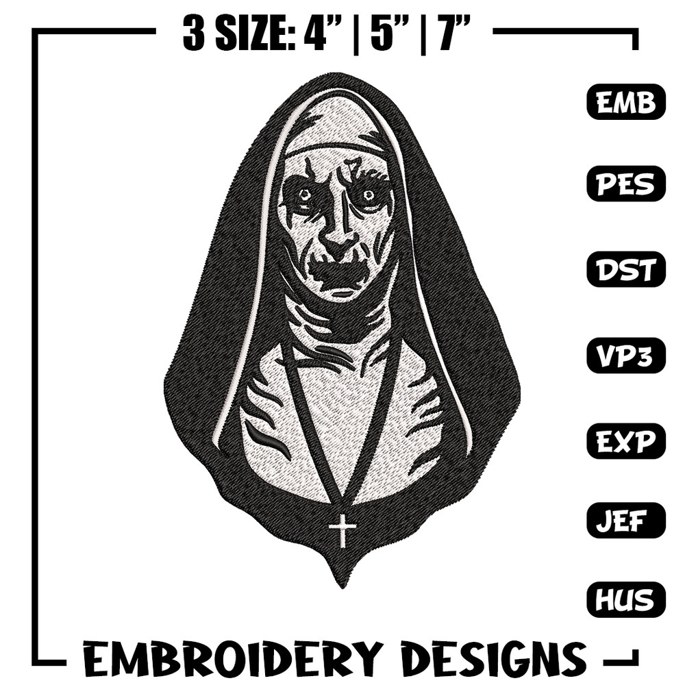 The Nun Embroidery design, The Nun logo Embroidery, Horror design, Embroidery File, logo shirt, Digital download..jpg