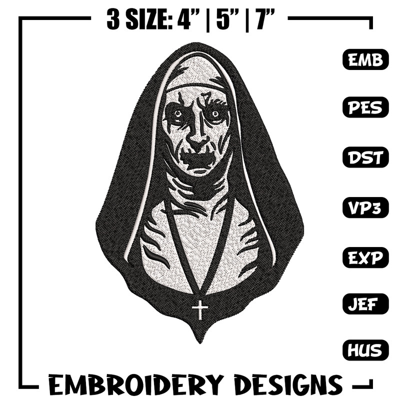 The Nun Embroidery design, The Nun logo Embroidery, Horror design, Embroidery File, logo shirt, Digital download..jpg