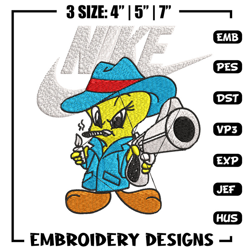 Tweety Nike Embroidery design, Tweety Nike Embroidery, Nike design, Embroidery file, cartoon shirt, Instant download..jpg