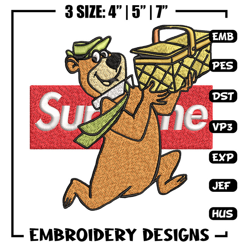 Yogi Bear Supreme Embroidery design, Yogi Bear Embroidery, cartoon design, logo shirt, Embroidery File, Instant download.jpg
