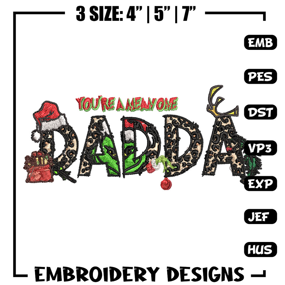 You're One Mean Dadda Grinch Christmas Embroidery design, Grinch Christmas Embroidery, Grinch design, Digital download..jpg