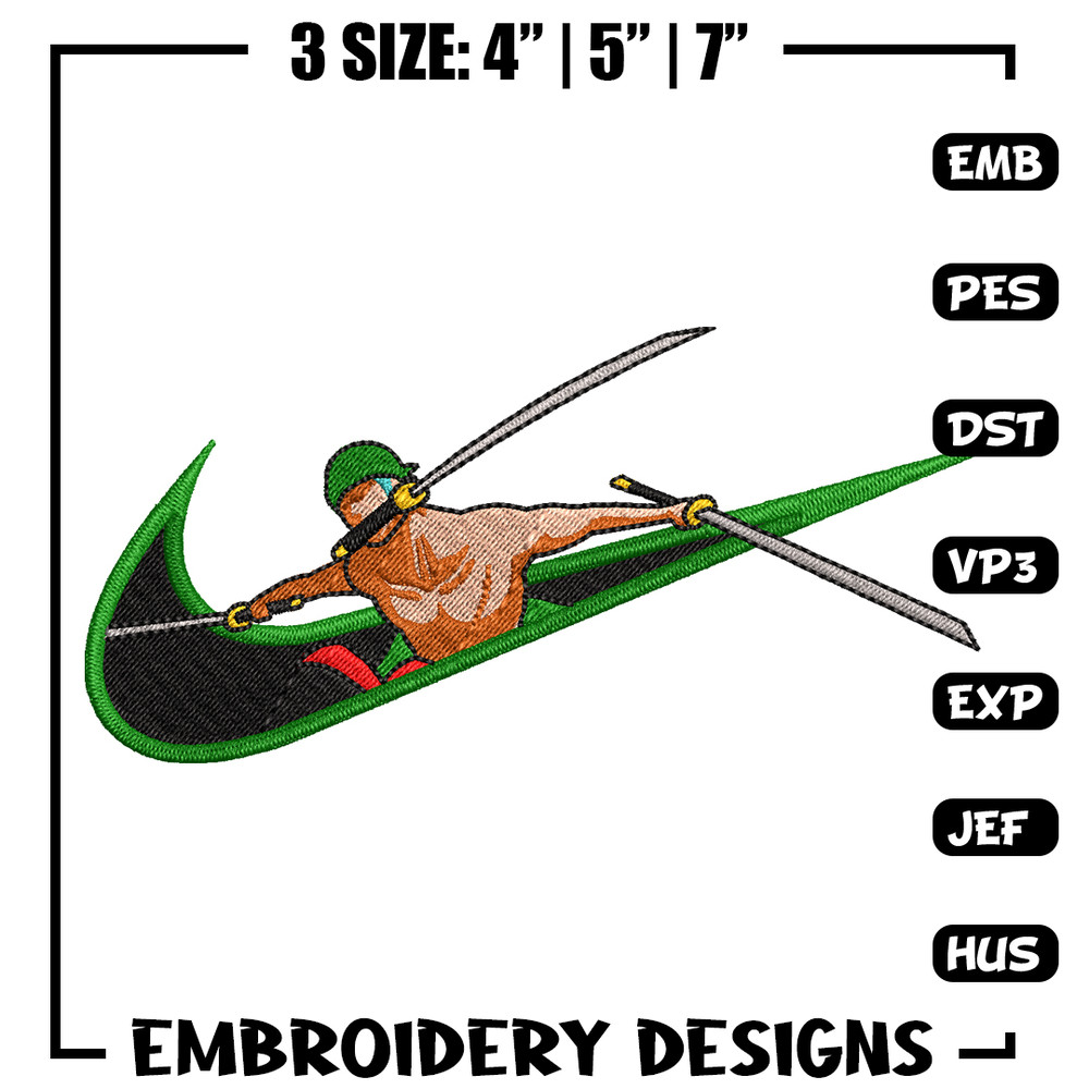 Zoro sword Nike embroidery design, One Piece embroidery, Nike design, anime design, anime shirt, Digital download.jpg